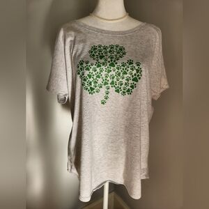 Next Level Apparel Light Gray Tee with Green Shamrock Pawprint L
